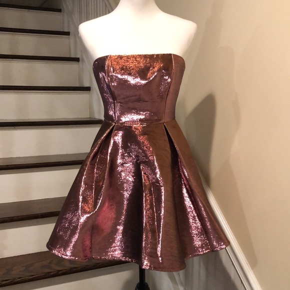 TOPSHOP Pink Metallic Strapless Circle Mini Dress Sz 4 - Picture 1 of 12